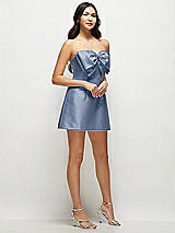 Side View Thumbnail - Larkspur Blue Strapless Bell Skirt Satin Mini Dress with Oversized Bow