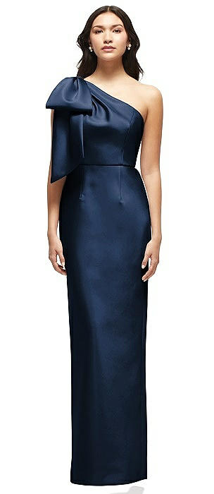 Oversized Bow One-Shoulder Satin Column Maxi Dress