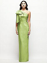 Front View Thumbnail - Mojito Oversized Bow One-Shoulder Satin Column Maxi Dress