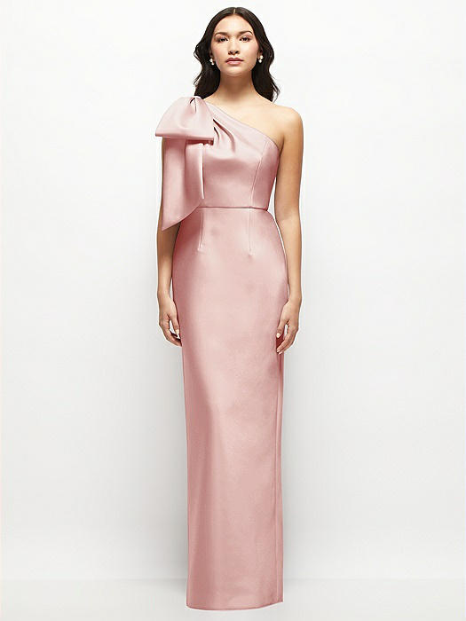 Oversized Bow One-Shoulder Satin Column Maxi Dress