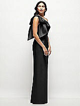 Side View Thumbnail - Black Oversized Bow One-Shoulder Satin Column Maxi Dress