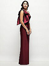 Side View Thumbnail - Cabernet Oversized Bow One-Shoulder Satin Column Maxi Dress