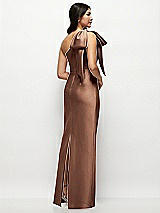 Rear View Thumbnail - Cognac Oversized Bow One-Shoulder Satin Column Maxi Dress