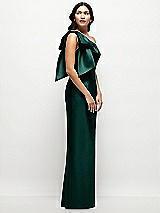 Side View Thumbnail - Evergreen Oversized Bow One-Shoulder Satin Column Maxi Dress