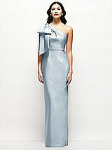 Front View Thumbnail - Mist Oversized Bow One-Shoulder Satin Column Maxi Dress