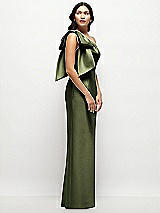 Side View Thumbnail - Olive Green Oversized Bow One-Shoulder Satin Column Maxi Dress