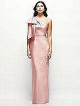 Front View Thumbnail - Rose Oversized Bow One-Shoulder Satin Column Maxi Dress