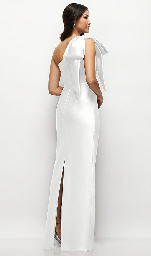 Back View - White Oversized Bow One-Shoulder Satin Column Maxi Dress