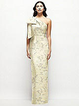 Front View Thumbnail - Butter Yellow Floral Oversized Bow One-Shoulder Floral Satin Column Maxi Dress