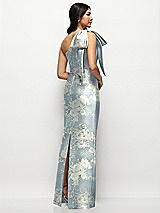 Rear View Thumbnail - Porcelain Blue Seraphina Floral Oversized Bow One-Shoulder Floral Satin Column Maxi Dress