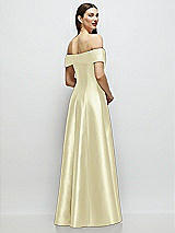 Rear View Thumbnail - Butter Yellow Asymmetrical Bow Off-Shoulder Satin Gown with Ballroom Skirt