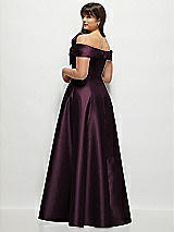 Alt View 2 Thumbnail - Deep Plum Asymmetrical Bow Off-Shoulder Satin Gown with Ballroom Skirt