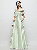 Side View Thumbnail - Mint Green Asymmetrical Bow Off-Shoulder Satin Gown with Ballroom Skirt
