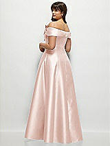 Alt View 2 Thumbnail - Blush Asymmetrical Bow Off-Shoulder Satin Gown with Ballroom Skirt