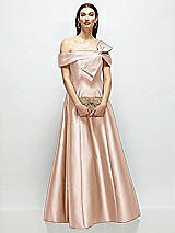 Front View Thumbnail - Cameo Asymmetrical Bow Off-Shoulder Satin Gown with Ballroom Skirt