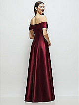 Rear View Thumbnail - Cabernet Asymmetrical Bow Off-Shoulder Satin Gown with Ballroom Skirt
