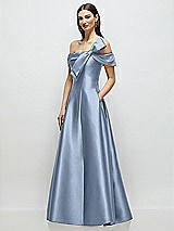 Side View Thumbnail - Cloudy Asymmetrical Bow Off-Shoulder Satin Gown with Ballroom Skirt