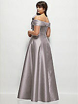 Alt View 2 Thumbnail - Cashmere Gray Asymmetrical Bow Off-Shoulder Satin Gown with Ballroom Skirt
