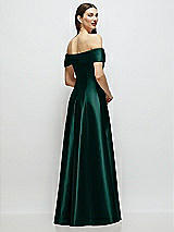 Rear View Thumbnail - Evergreen Asymmetrical Bow Off-Shoulder Satin Gown with Ballroom Skirt