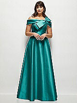 Alt View 1 Thumbnail - Jade Asymmetrical Bow Off-Shoulder Satin Gown with Ballroom Skirt