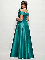 Alt View 2 Thumbnail - Jade Asymmetrical Bow Off-Shoulder Satin Gown with Ballroom Skirt