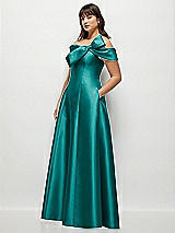 Alt View 3 Thumbnail - Jade Asymmetrical Bow Off-Shoulder Satin Gown with Ballroom Skirt