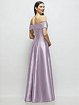 Rear View Thumbnail - Lilac Haze Asymmetrical Bow Off-Shoulder Satin Gown with Ballroom Skirt
