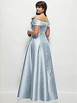 Alt View 2 Thumbnail - Mist Asymmetrical Bow Off-Shoulder Satin Gown with Ballroom Skirt