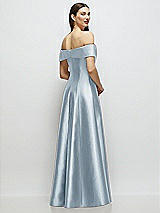 Rear View Thumbnail - Mist Asymmetrical Bow Off-Shoulder Satin Gown with Ballroom Skirt