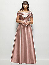 Alt View 1 Thumbnail - Neu Nude Asymmetrical Bow Off-Shoulder Satin Gown with Ballroom Skirt