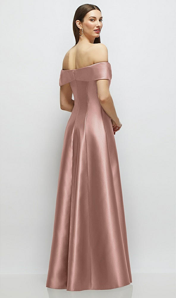 Back View - Neu Nude Asymmetrical Bow Off-Shoulder Satin Gown with Ballroom Skirt