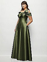 Alt View 3 Thumbnail - Olive Green Asymmetrical Bow Off-Shoulder Satin Gown with Ballroom Skirt