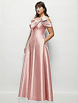 Alt View 3 Thumbnail - Rose Asymmetrical Bow Off-Shoulder Satin Gown with Ballroom Skirt