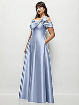 Alt View 3 Thumbnail - Sky Blue Asymmetrical Bow Off-Shoulder Satin Gown with Ballroom Skirt