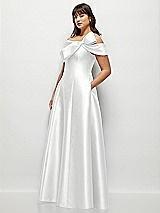 Alt View 3 Thumbnail - White Asymmetrical Bow Off-Shoulder Satin Gown with Ballroom Skirt