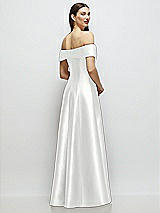 Rear View Thumbnail - White Asymmetrical Bow Off-Shoulder Satin Gown with Ballroom Skirt