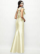 Rear View Thumbnail - Butter Yellow Deep V-back Satin Trumpet Dress with Cascading Bow at One Shoulder