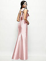Rear View Thumbnail - Ballet Pink Deep V-back Satin Trumpet Dress with Cascading Bow at One Shoulder