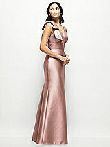 Side View Thumbnail - Neu Nude Deep V-back Satin Trumpet Dress with Cascading Bow at One Shoulder