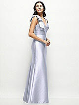 Side View Thumbnail - Silver Dove Deep V-back Satin Trumpet Dress with Cascading Bow at One Shoulder