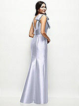 Rear View Thumbnail - Silver Dove Deep V-back Satin Trumpet Dress with Cascading Bow at One Shoulder