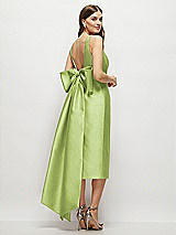 Rear View Thumbnail - Mojito Scoop Neck Corset Satin Midi Dress with Floor-Length Bow Tails