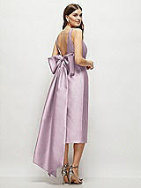 Rear View Thumbnail - Suede Rose Scoop Neck Corset Satin Midi Dress with Floor-Length Bow Tails