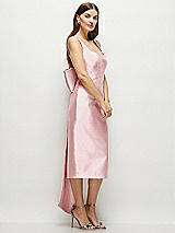 Side View Thumbnail - Ballet Pink Scoop Neck Corset Satin Midi Dress with Floor-Length Bow Tails