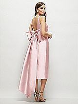 Rear View Thumbnail - Ballet Pink Scoop Neck Corset Satin Midi Dress with Floor-Length Bow Tails