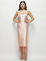 Front View Thumbnail - Cameo Scoop Neck Corset Satin Midi Dress with Floor-Length Bow Tails