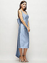 Side View Thumbnail - Cloudy Scoop Neck Corset Satin Midi Dress with Floor-Length Bow Tails
