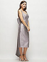 Side View Thumbnail - Cashmere Gray Scoop Neck Corset Satin Midi Dress with Floor-Length Bow Tails
