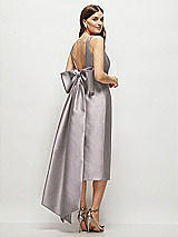 Rear View Thumbnail - Cashmere Gray Scoop Neck Corset Satin Midi Dress with Floor-Length Bow Tails