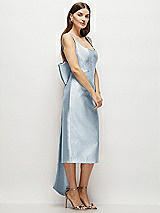 Side View Thumbnail - Mist Scoop Neck Corset Satin Midi Dress with Floor-Length Bow Tails